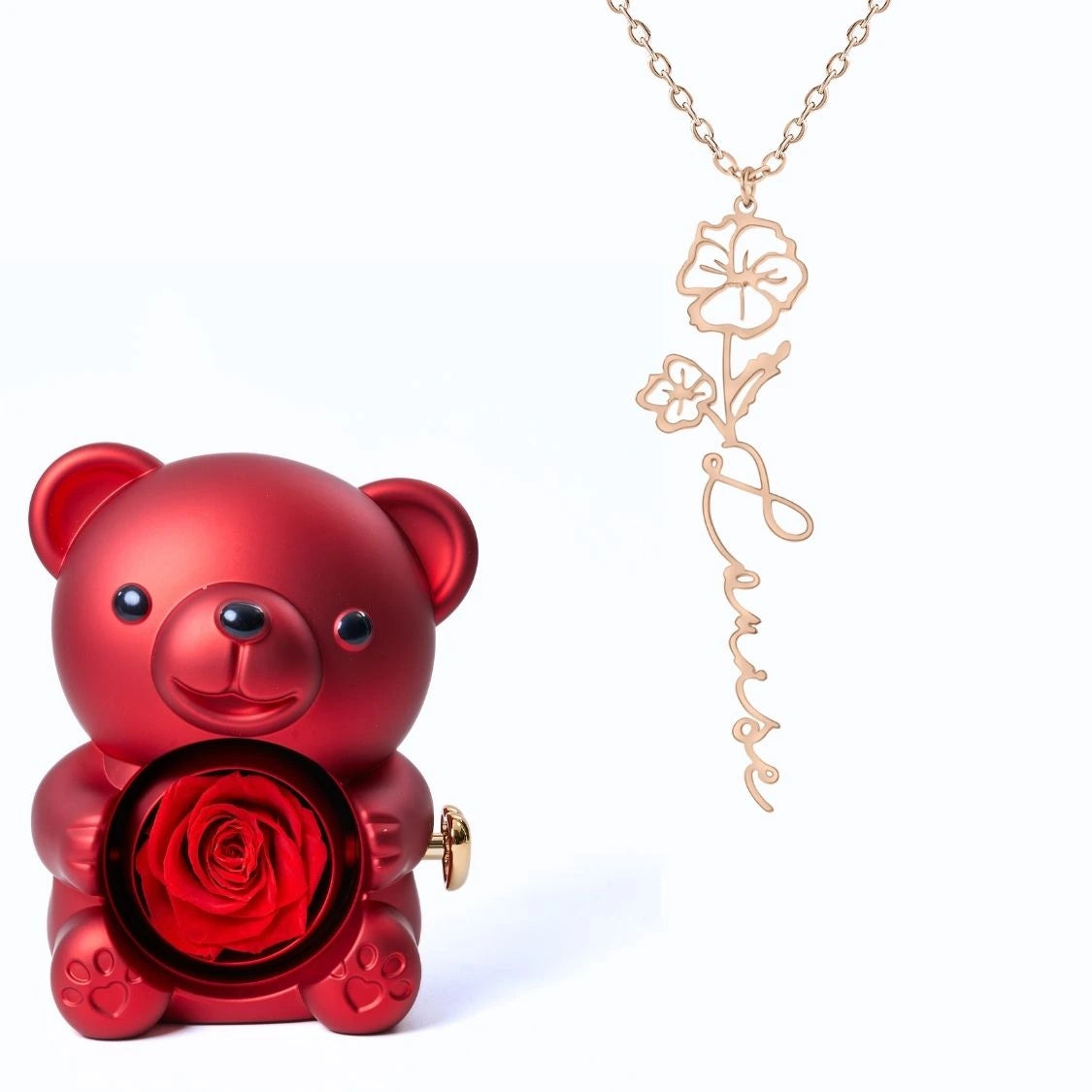 Ours Éternel & Collier Prénom Fleur
