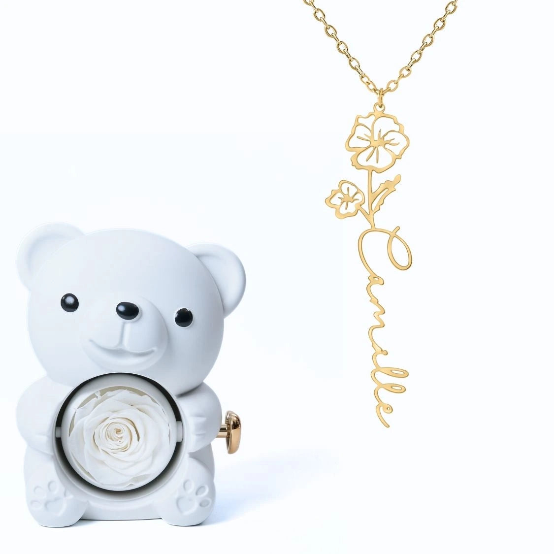 Ours Éternel & Collier Prénom Fleur