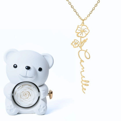 Ours Éternel & Collier Prénom Fleur