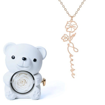 Ours Éternel & Collier Prénom Fleur