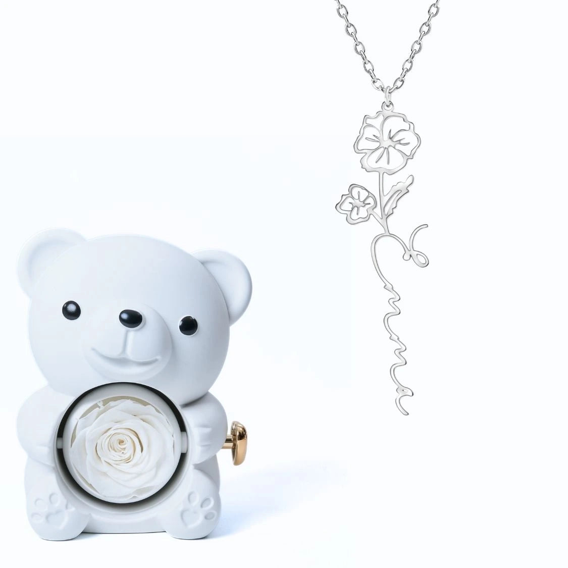 Ours Éternel & Collier Prénom Fleur