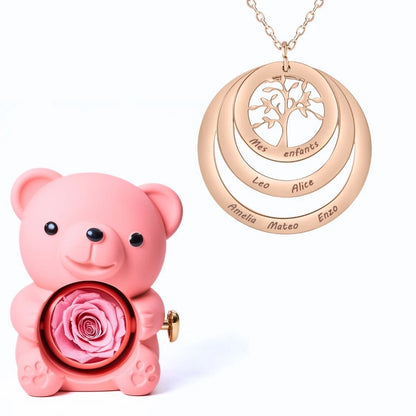 Ours Éternel & Collier Cercle Arbre de Famille Personnalisé