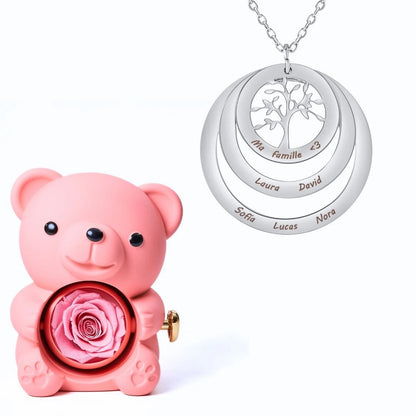Ours Éternel & Collier Cercle Arbre de Famille Personnalisé