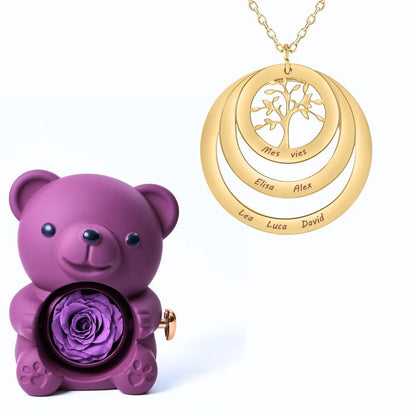 Ours Éternel & Collier Cercle Arbre de Famille Personnalisé