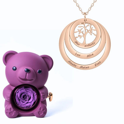 Ours Éternel & Collier Cercle Arbre de Famille Personnalisé
