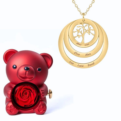 Ours Éternel & Collier Cercle Arbre de Famille Personnalisé
