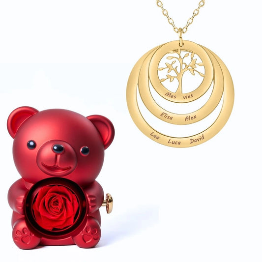 Ours Éternel & Collier Cercle Arbre de Famille Personnalisé