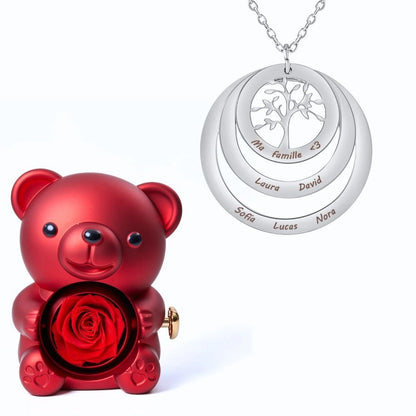 Ours Éternel & Collier Cercle Arbre de Famille Personnalisé