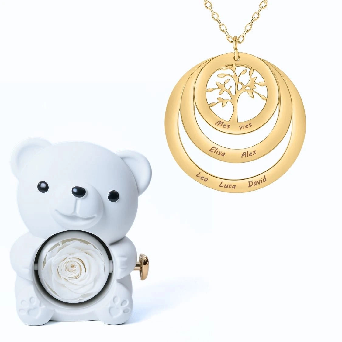 Ours Éternel & Collier Cercle Arbre de Famille Personnalisé