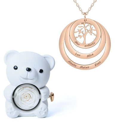 Ours Éternel & Collier Cercle Arbre de Famille Personnalisé