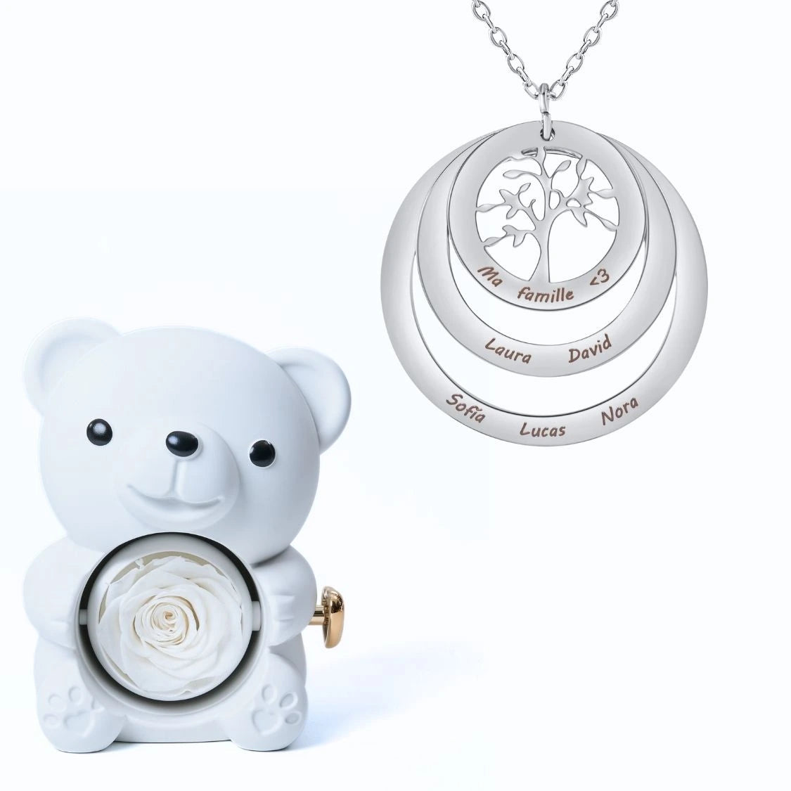 Ours Éternel & Collier Cercle Arbre de Famille Personnalisé