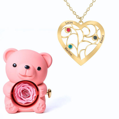 Ours Éternel & Collier Coeur et Pierre de Naissance