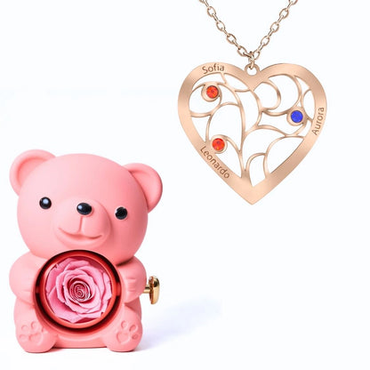 Ours Éternel & Collier Coeur et Pierre de Naissance