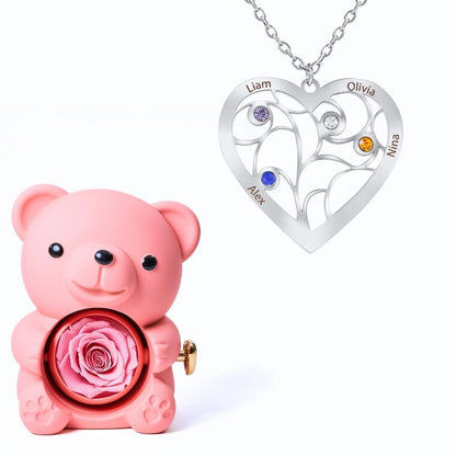 Ours Éternel & Collier Coeur et Pierre de Naissance