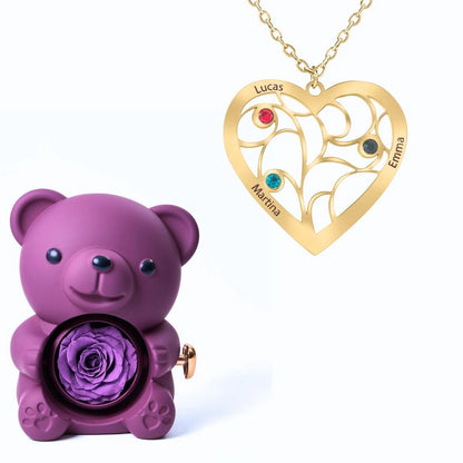 Ours Éternel & Collier Coeur et Pierre de Naissance