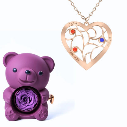 Ours Éternel & Collier Coeur et Pierre de Naissance