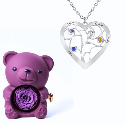 Ours Éternel & Collier Coeur et Pierre de Naissance