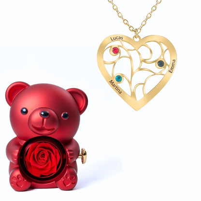 Ours Éternel & Collier Coeur et Pierre de Naissance