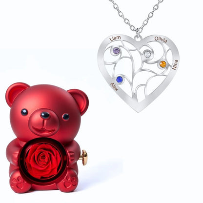 Ours Éternel & Collier Coeur et Pierre de Naissance