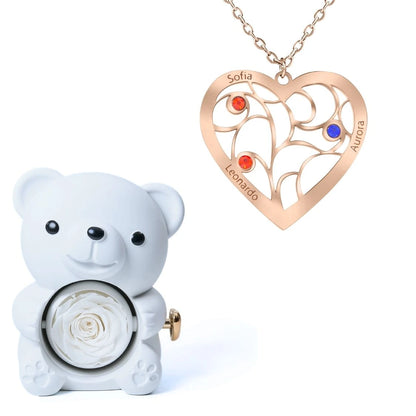 Ours Éternel & Collier Coeur et Pierre de Naissance