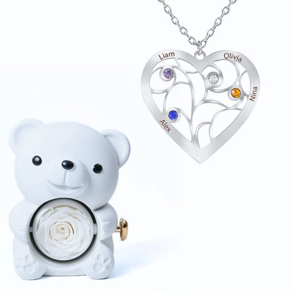 Ours Éternel & Collier Coeur et Pierre de Naissance