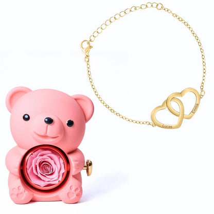 Ours Éternel & Bracelet Personnalisé à Deux Cœurs Entrelacés