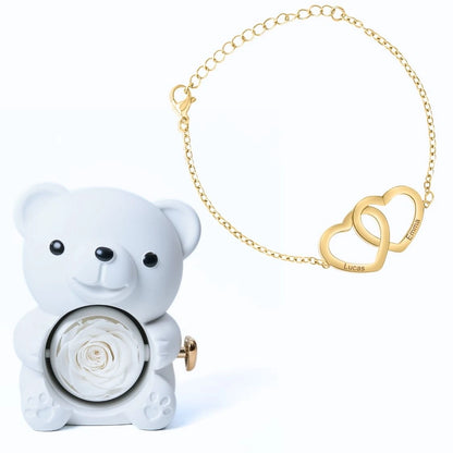 Ours Éternel & Bracelet Personnalisé à Deux Cœurs Entrelacés