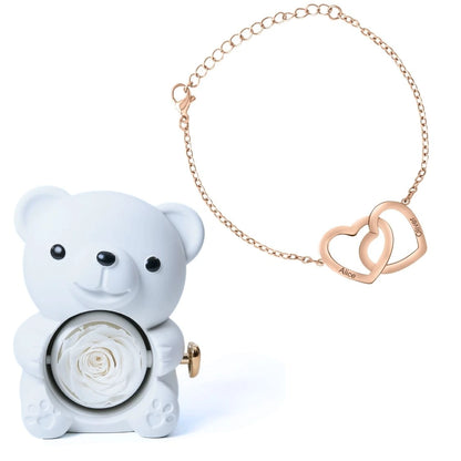 Ours Éternel & Bracelet Personnalisé à Deux Cœurs Entrelacés