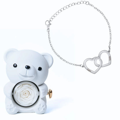 Ours Éternel & Bracelet Personnalisé à Deux Cœurs Entrelacés
