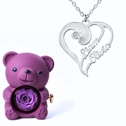 Ours Éternel & Collier Coeur Double Personnalisé