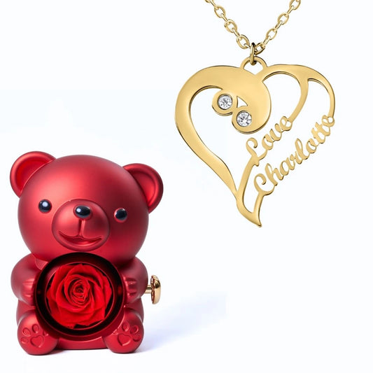 Ours Éternel & Collier Coeur Double Personnalisé