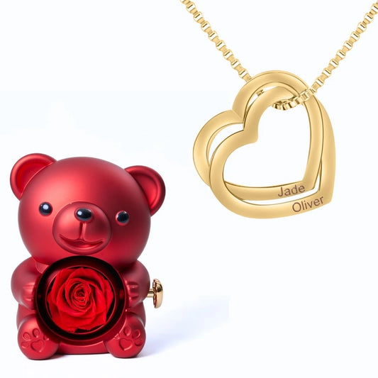 Ours Éternel & Collier Coeurs Entrelacés