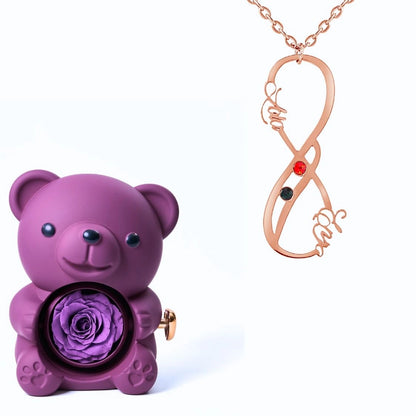 Ours Éternel & Collier Vertical Infini Deux Prénoms et Pierres