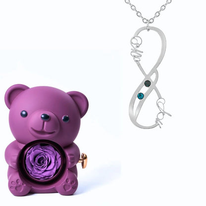 Ours Éternel & Collier Vertical Infini Deux Prénoms et Pierres