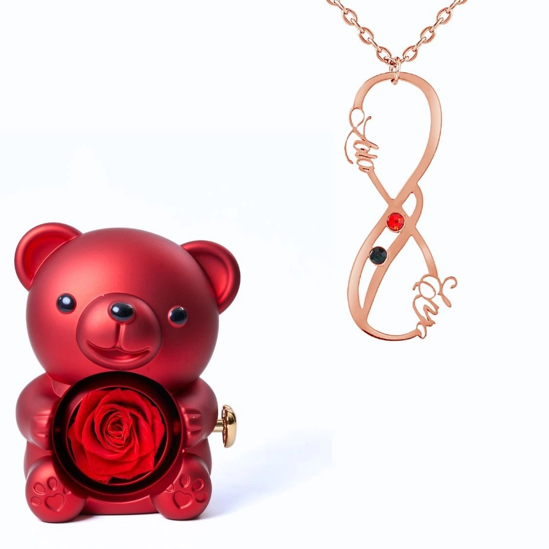 Ours Éternel & Collier Vertical Infini Deux Prénoms et Pierres