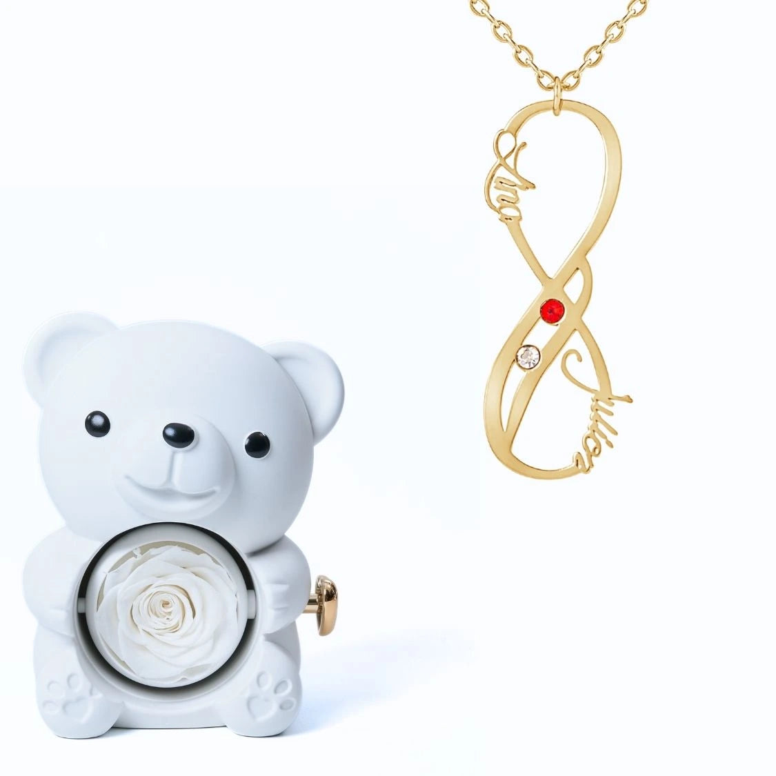 Ours Éternel & Collier Vertical Infini Deux Prénoms et Pierres