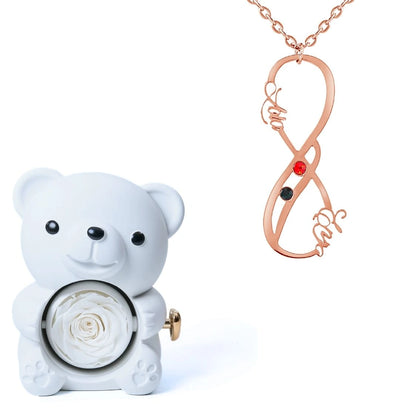 Ours Éternel & Collier Vertical Infini Deux Prénoms et Pierres