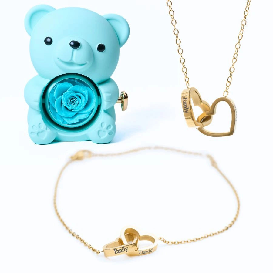 Eternal Rose Bear & Personalized Bracelet & Necklace
