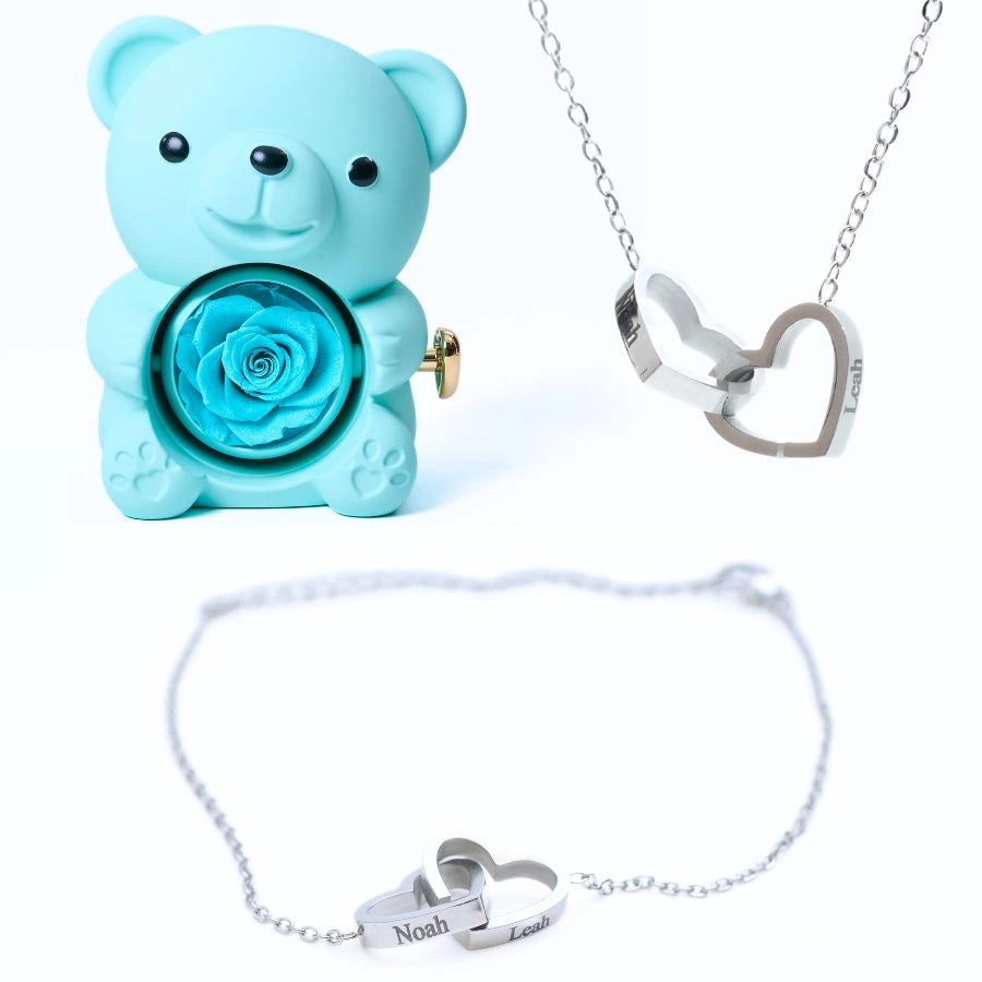 Eternal Rose Bear & Personalized Bracelet & Necklace