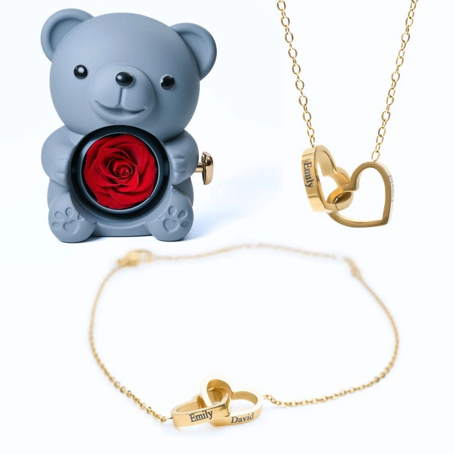Eternal Rose Bear & Personalized Bracelet & Necklace