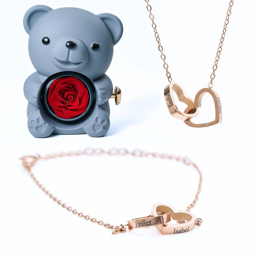 Eternal Rose Bear & Personalized Bracelet & Necklace
