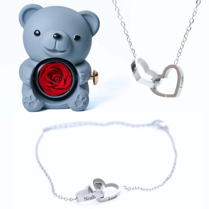Eternal Rose Bear & Personalized Bracelet & Necklace