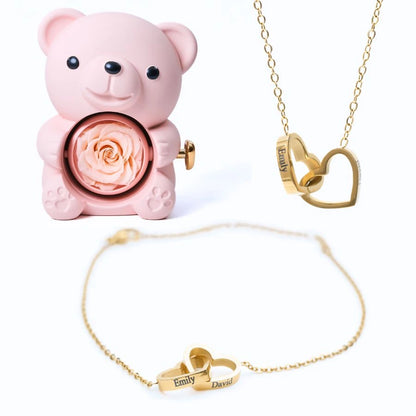 Eternal Rose Bear & Personalized Bracelet & Necklace