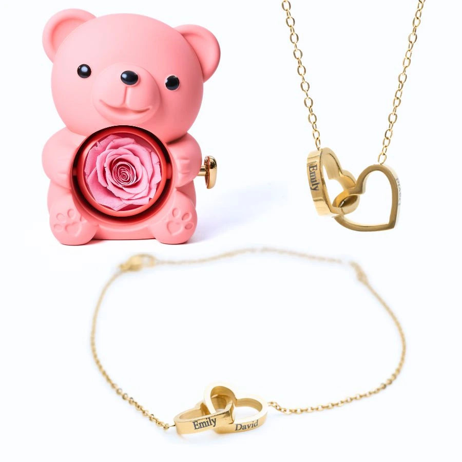 Eternal Rose Bear & Personalized Bracelet & Necklace