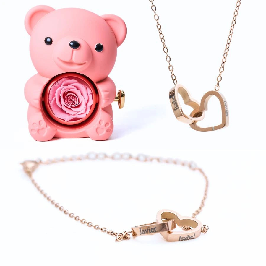 Eternal Rose Bear & Personalized Bracelet & Necklace