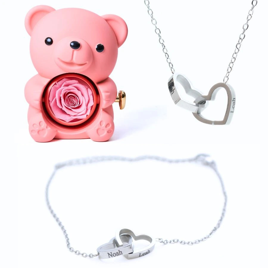 Eternal Rose Bear & Personalized Bracelet & Necklace