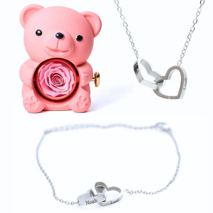 Eternal Rose Bear & Personalized Bracelet & Necklace
