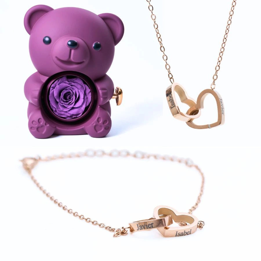 Eternal Rose Bear & Personalized Bracelet & Necklace