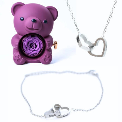 Eternal Rose Bear & Personalized Bracelet & Necklace