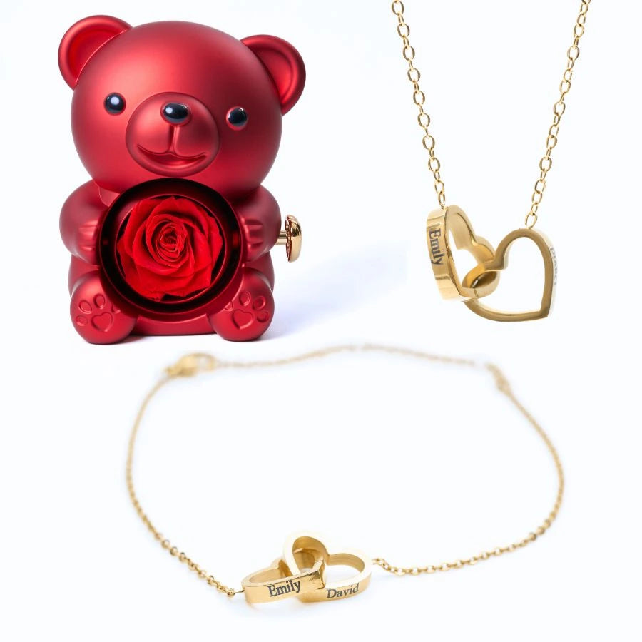 Eternal Rose Bear & Personalized Bracelet & Necklace